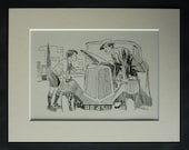 1940s Antique Children's Print, Available Framed, Garage Art, Classic Car Gift for Mechanic, Automobile Repair Wall Art, Old Schoolboy Decor