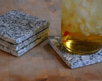 Granite Coaster Set - Maine Black and White Granite - Set of 4