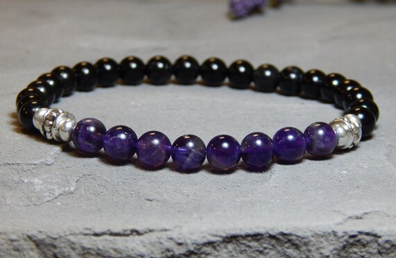 Mens Amethyst Bracelet Mens Black Onyx Bracelet by BlueStoneRiver