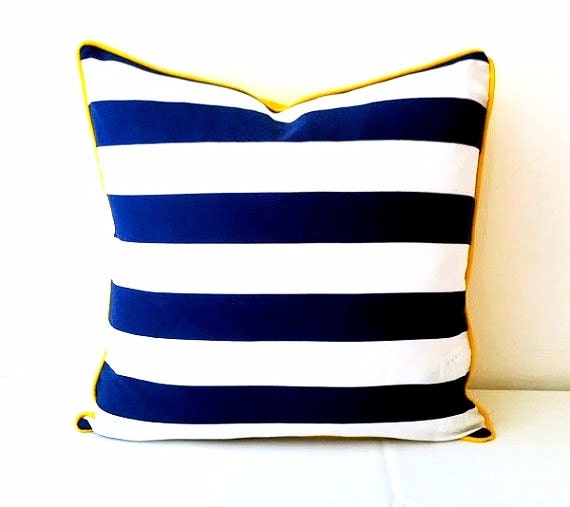 Nautical Blue and White Stripes Throw Pillow Cover, Beach Style Cushion, Free Shipping