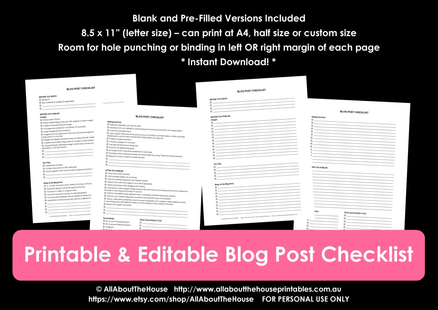 free printable blog post checklist editable workflow template free blogging resource how to write a blog post 10 things to add must do seo optomise