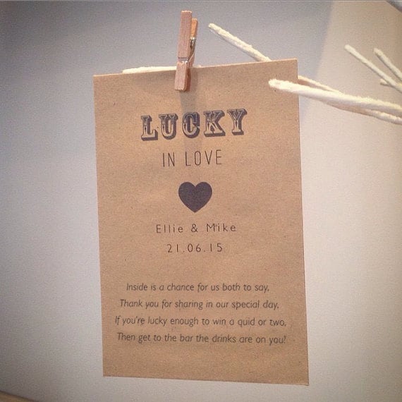 50 personalised scratch card wedding favour envelope