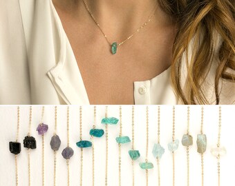 Raw Crystal Necklace / 14k Gold fill or Sterling Chain / Minimal Crystal Necklace / Rough Cut Gemstone Necklace by Layered and Long LN606