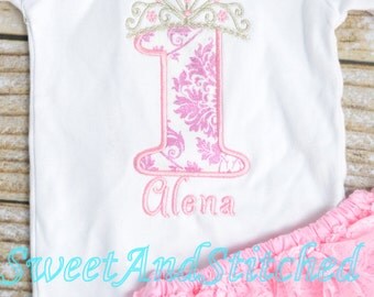 Pink Princess First Birthday Outfit, Pink Princess Birthday shirt, Girls Princess Birthday outfit pink and silver