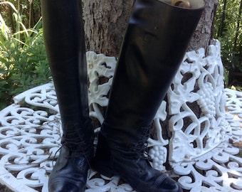 Vintage Women's Tall Black Leather Riding Boots Hawthorne Foster Sz 7.5