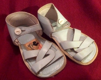 Vintage Weather Bird Shoes. Blue Leather Strappy Sandals.