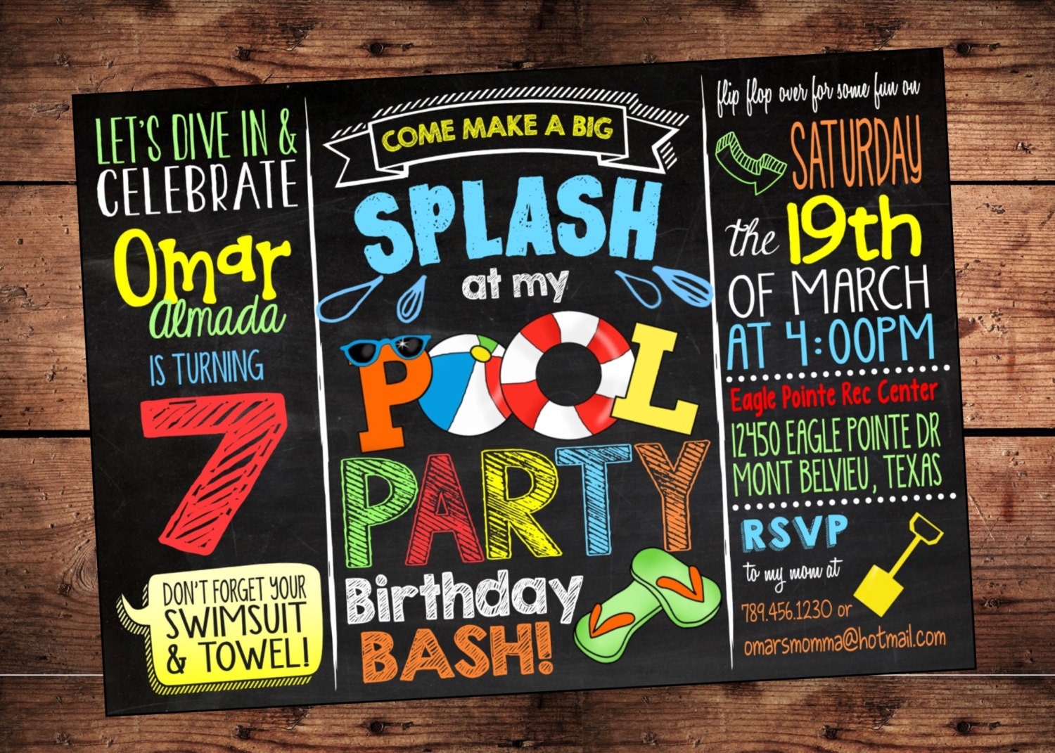 Pool Party Birthday Bash Invitation Splish Splash Birthday
