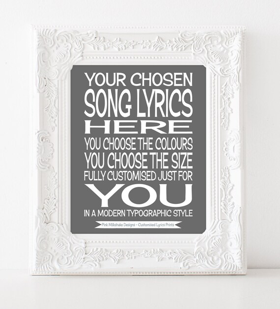 Gift ideas for guys Song lyrics print by PinkMilkshakeDesigns