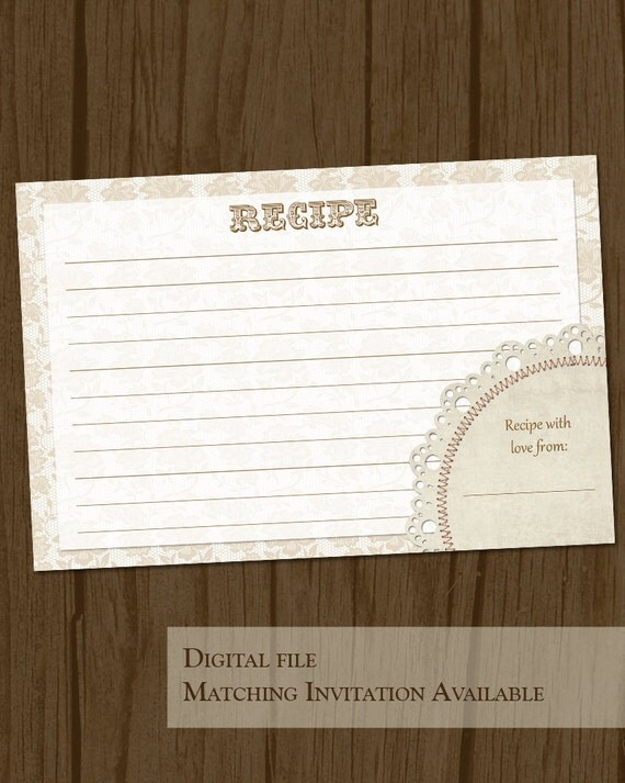 Lace Recipe Card, Doily Bridal Shower Recipe Card, Rustic Wedding Shower, Recipe for the Bride, Instant Download Il_570xn