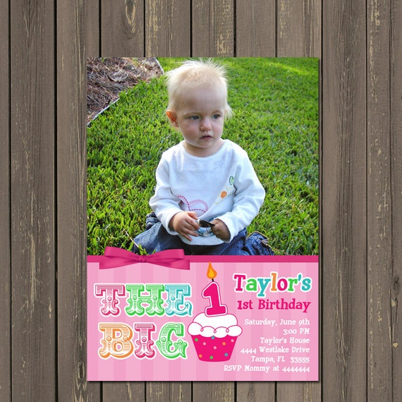 Girls 1st Birthday Cupcake Invitation, First Birthday Invitation, Cupcake Party, Photo Birthday Invitation, Pink Party, Printable Il_570xn