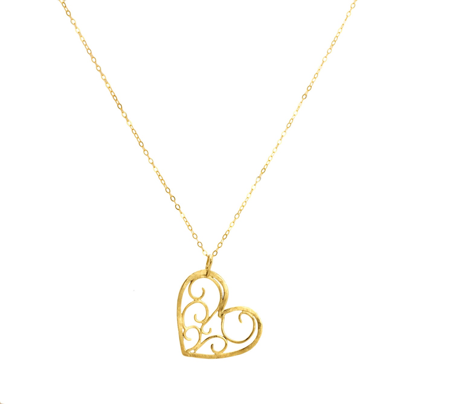14k gold big heart pendant necklace Anniversary gift