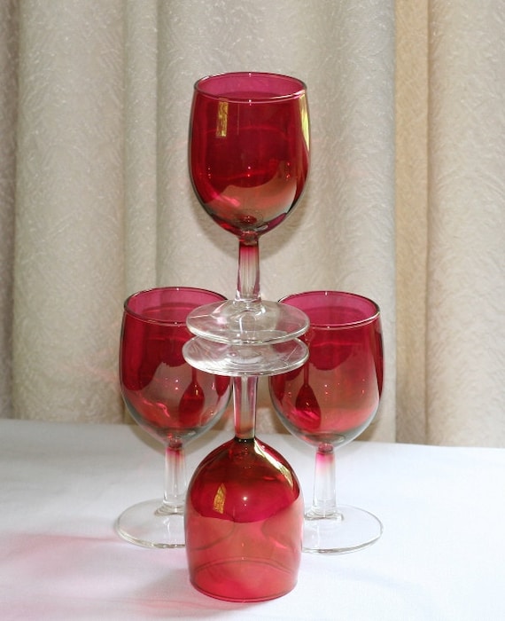 Vintage Iridescent Red Wine Glasses Set of 4 Wine Glasses