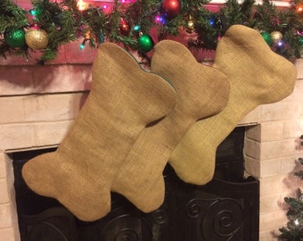 Dog bone burlap stocking, custom made