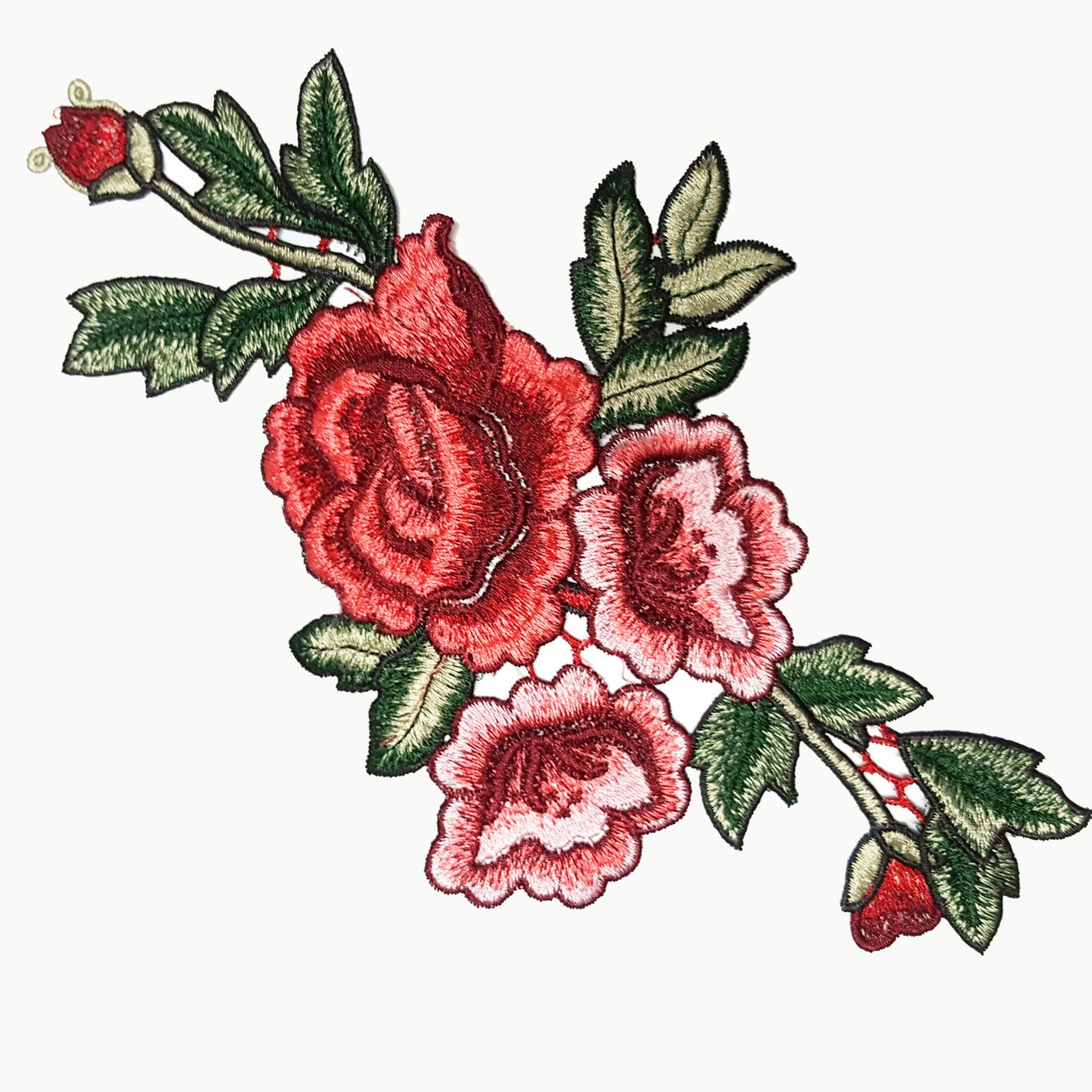 Delicate Embroidered Red Roses Flowers Patches Appliques For 6620