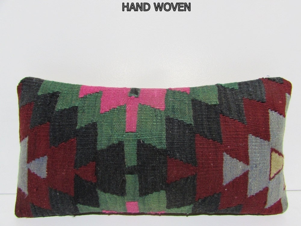 HANDWOVEN kilim lumbar sitting pillow needlepoint pillow kilim
