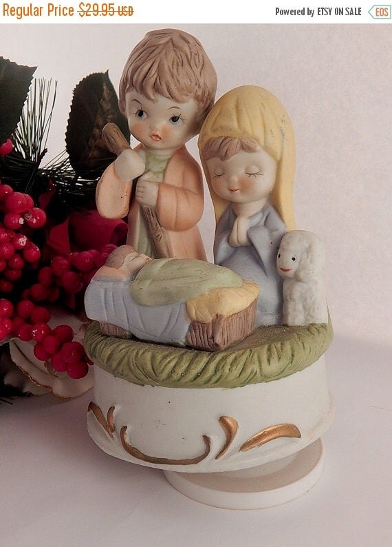 Nativity Scene Music Box Plays Silent Night by SpringJewelryThings