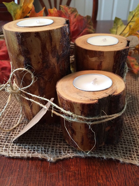 Set of 3 Rustic Lodgepole pine Light peeled Candleholders!