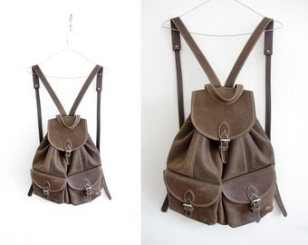 Vintage backpack // brown suede leather rucksack