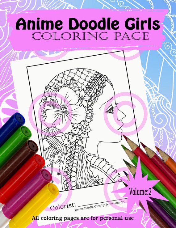 Anime Doodle Girl Coloring Page For Adult Coloring Anime In