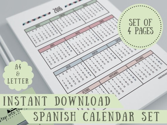 Spanish Calendar Set PDF Printable Calendar by woodsprintables