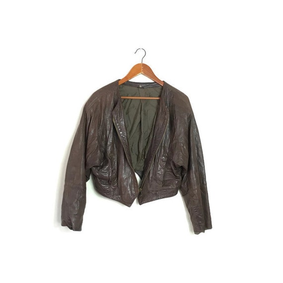 80s brown leather jacket // vintage women's leather bomber