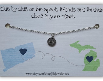 Long Distance Friendship Necklace, Best Friend Necklace, Friendship Necklace Pick your state, Graduation Gift, Going Away State to State