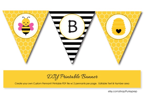Items similar to Bumble Bee Birthday Shower Printable Banner, BumbleBee ...