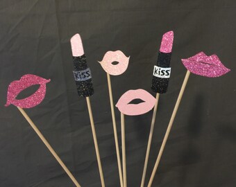 4 Glitter Lips PhotoBooth Props Set Pink Glitter by urenvited