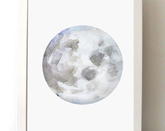 Moon Art - Moon Watercolor Painting - giclee print- lilac art - spiritual art - Meditation room - Moon painting - moon illustration - draw