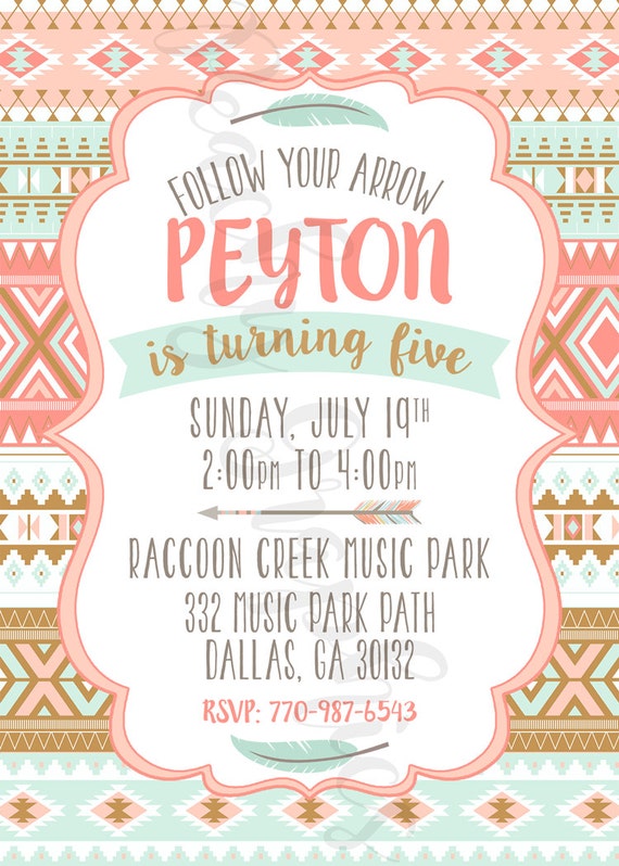 Tribal Birthday Invitation Boho Invitation by PeachyGraphics