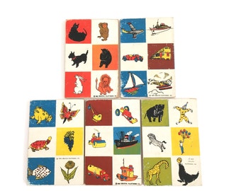 Vintage Preschool Picture Cards Wooden Learning Plaques Terrific Graphics 1959 Set of 11 Wooden Checkerboard Early Childhood