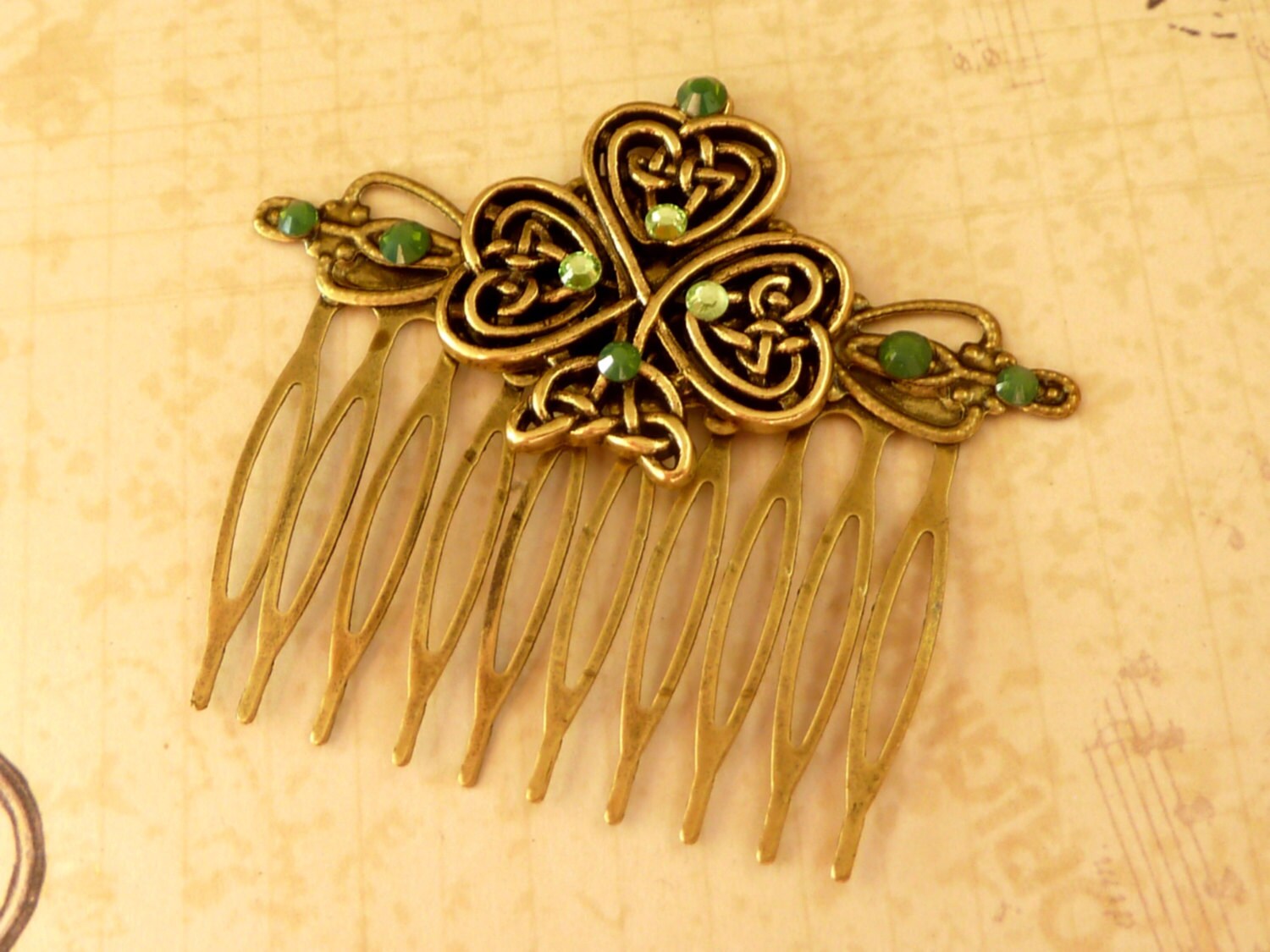Hair comb with shamrock and Celtic ornaments Ireland Hair