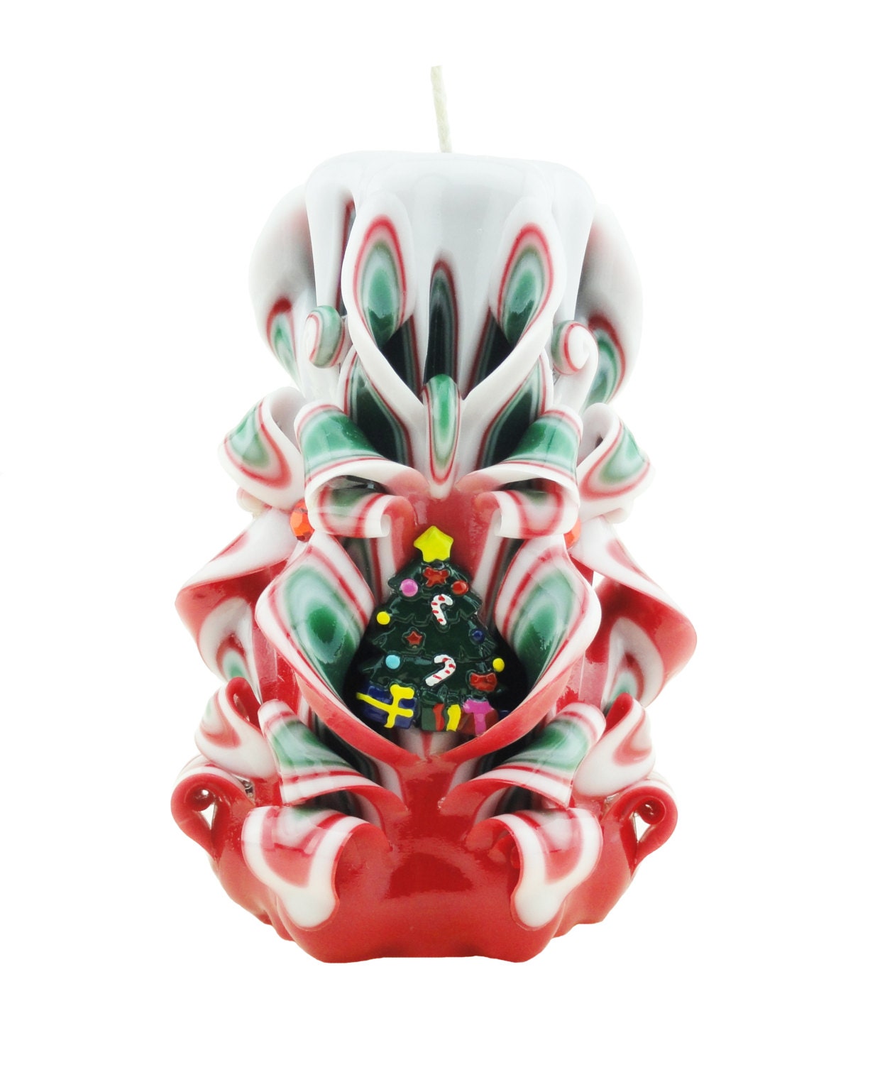 Christmas Tree Carved Candles green red by CarvedMagicCandles