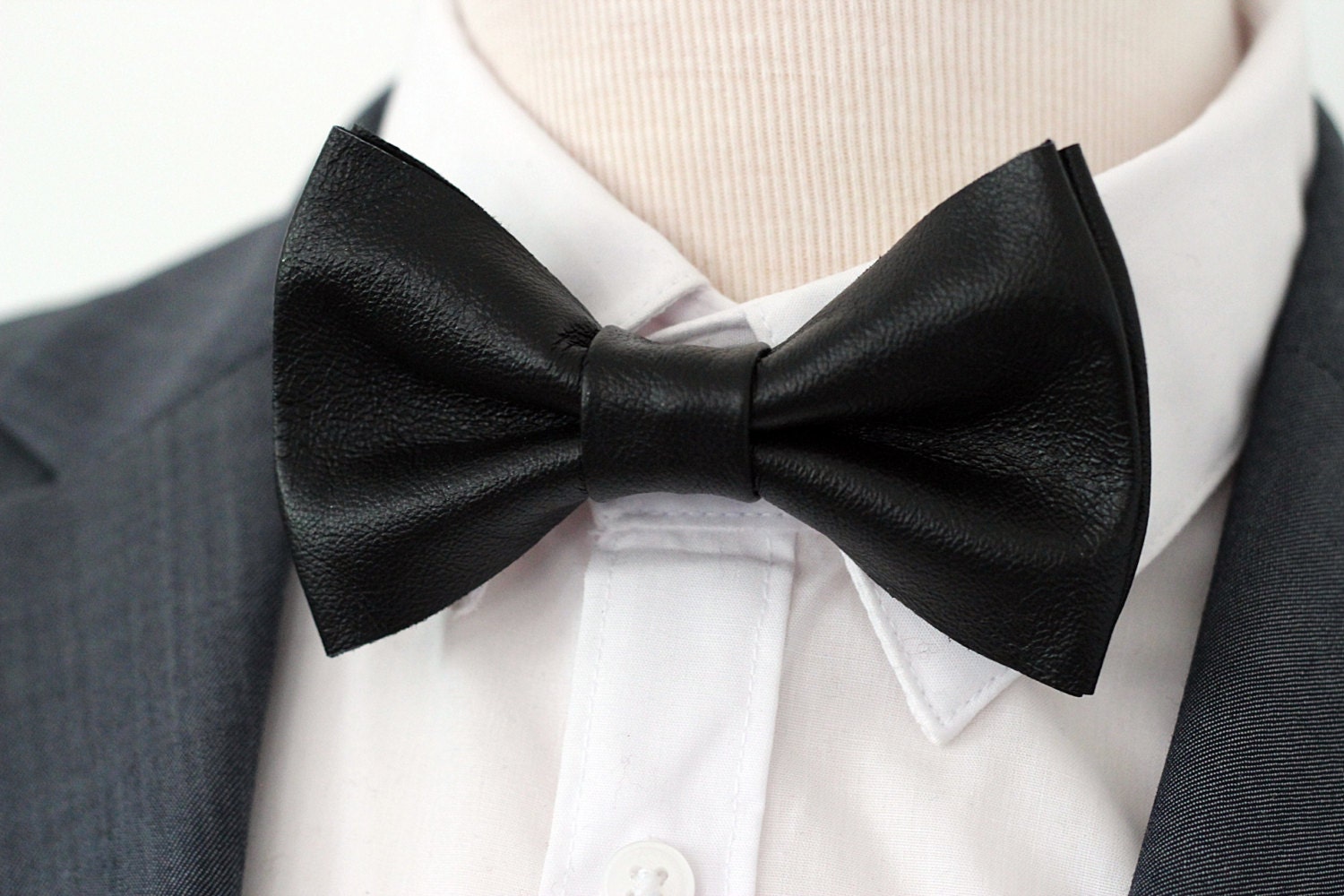 Black leather mens bow tie for men black wedding bow tieboys