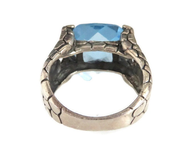 Aquamarine Ring, Vintage Sterling Silver Brick Style Ring, Size 7.5