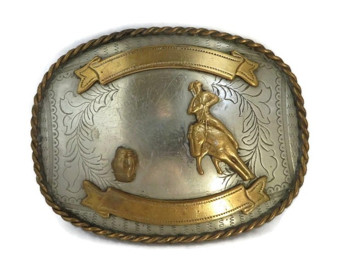 Men's Western Belt Buckle, Vintage Rodeo Belt Buckle, Barrel Racing Trophy Buckle