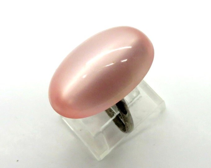 Vintage Pink Moonglow Ring, Oval Thermoset Adjustable Ring, Gift For Her