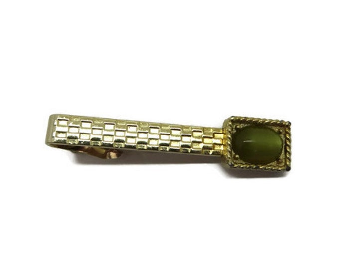 Vintage SWANK Faux Jade Gold Tone Tie Clip