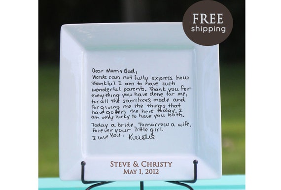 Handwritten Letter Plate Thank you Mom and Dad Wedding Gift