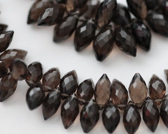 Smoky Quartz Faceted Dew Drop Briolettes, 13-15 mm, 4 beads GM3201DD/15/4, #308