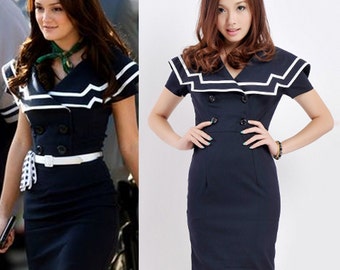 1950s/ 50s dress/ Sailor Dress/ Nautical Dress/ Rockabilly/ Pin up/ Plus size/ Vintage Dress / Blair Waldorf/ Navy Blue/ Gossip Girl