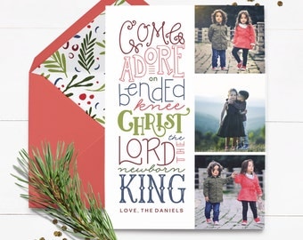 Custom Religious Christmas Card - Come Let Us Adore Him - Custom Christmas Card - Printed Christmas Card - Photo Christmas Card -Hand Letter