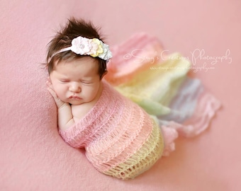 Rainbow Mohair Wrap, Newborn Photo Prop, Newborn Wrap, Mohair Wrap, Rainbow Prop, Rainbow Baby, Pastel Rainbow Wrap