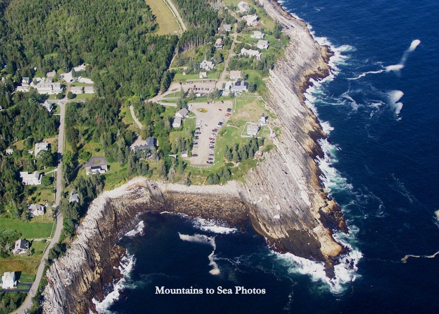 Pemaquid Point 5x7 aerial photo Maine shore beach home