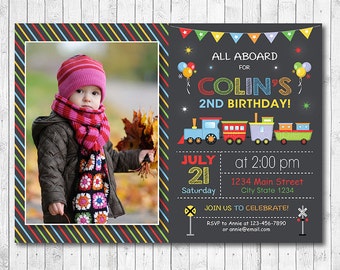 Train Invitation, Choo Choo Train Invite, Choo choo invite, Boys Invitation, Train invite, Photo invitation, Chalkboard, printable