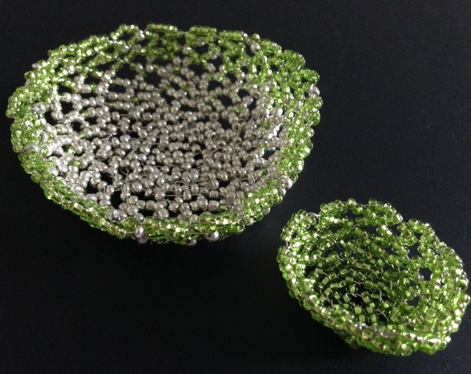 Green and silver miniature basket set