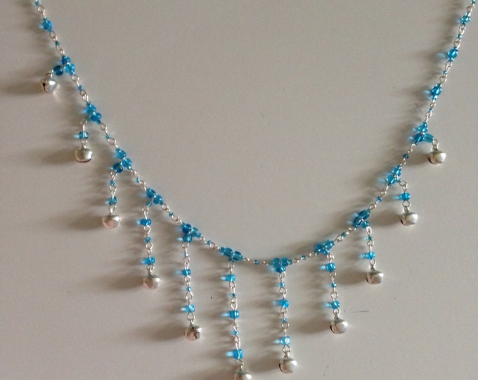 blue & silver beaded bell necklace