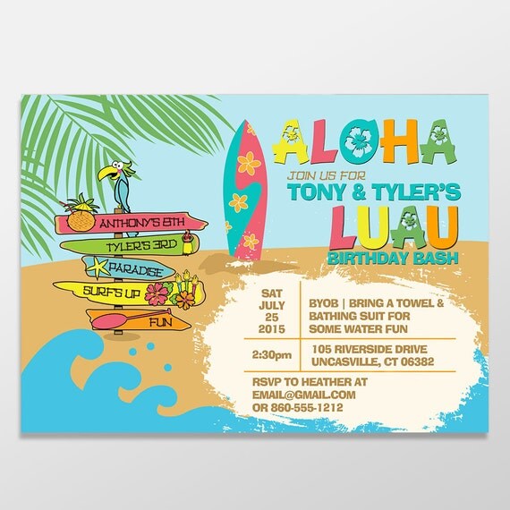 Kid's Luau Birthday Invitations Girl or Boy by BlanchardBits