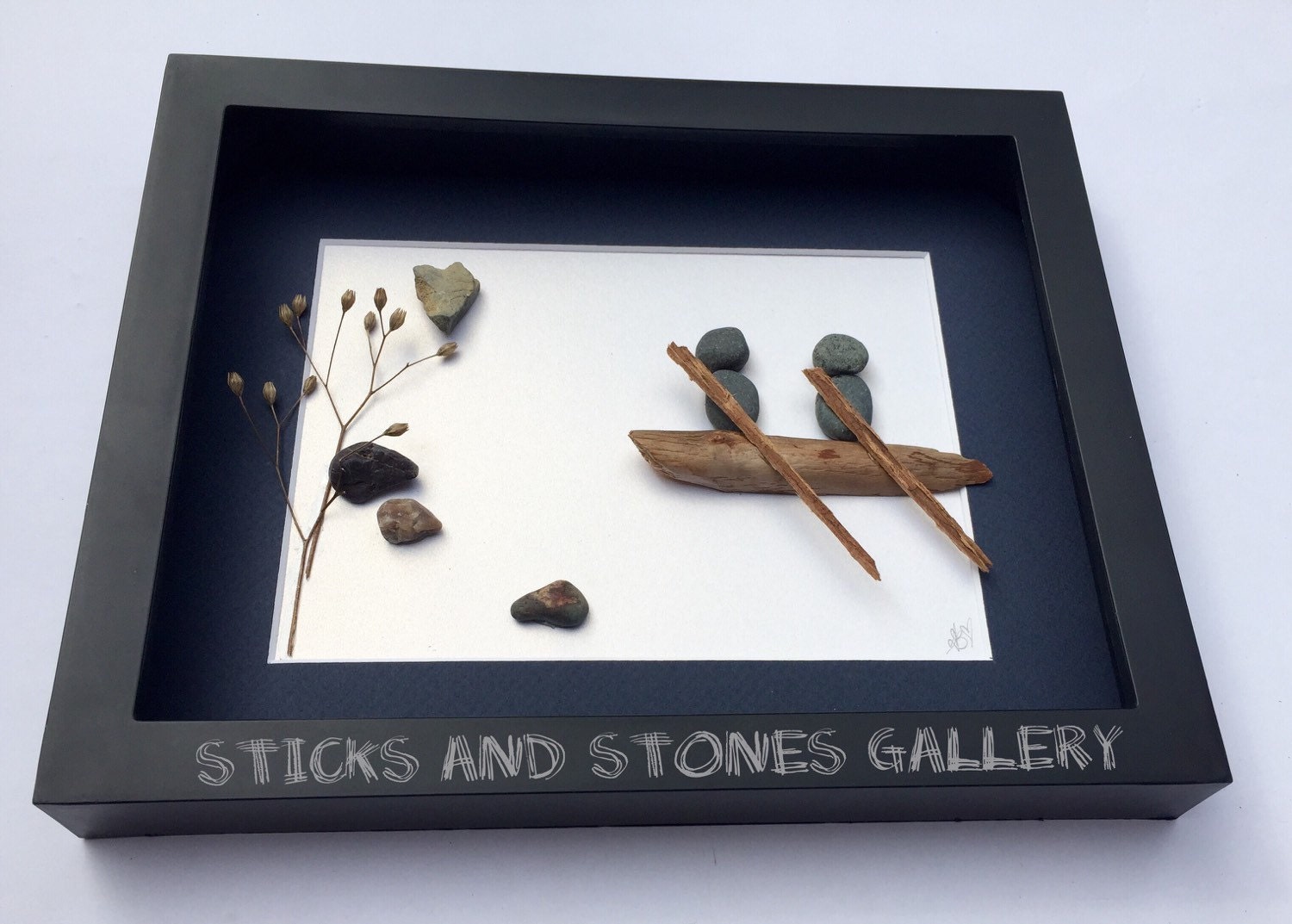 Canoe Pebble Art Unique Nautical Themed Artwork by SticksnStone