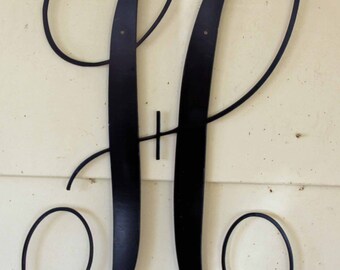 12 inch Black Script Metal Letter "H" Door or Wall Hanging